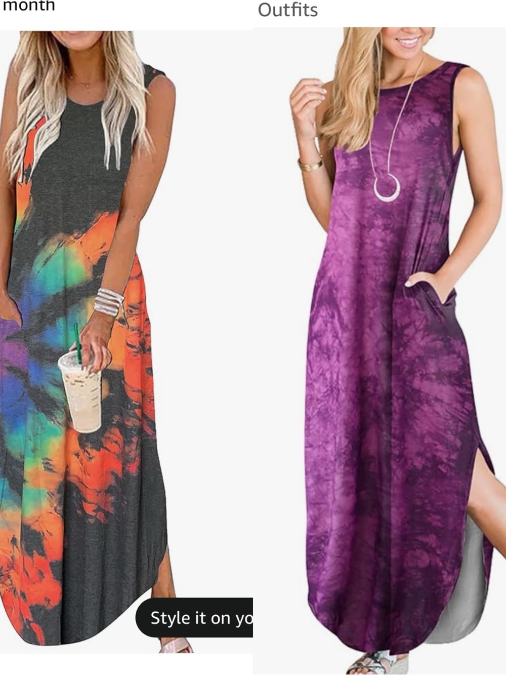 *TWO* Sleeveless Tie-Dye Maxi Dresses in Tie Dye & Purple
